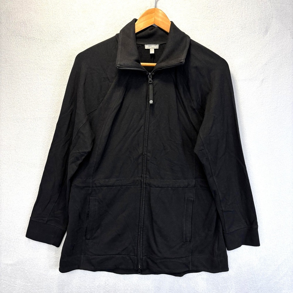 T By Talbots Modal Blend Casual Jacket Womens Large Black Zip Up Stretch Knit